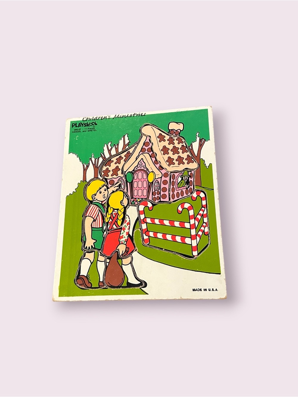 Vintage Hanzel & Gretel Playskool Gingerbread House Wood Puzzle Board